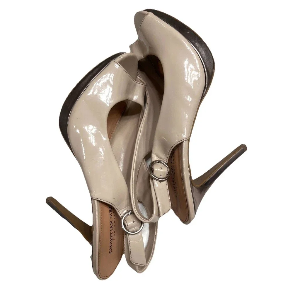 Christian Siriano Peep Toe Stiletto Slingback  Women’s 10 Beige Metallic Bronze